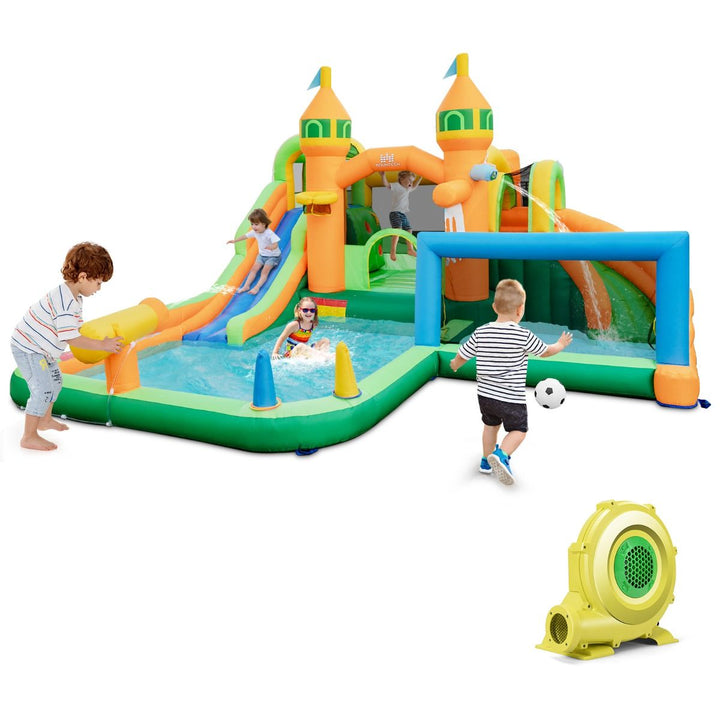 With Blower package: twin-slide inflatable water park and included blower