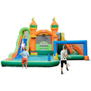 Front view showing the soccer goal, climbing area and two slides
