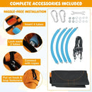 Saucer swing frame, carabiners, ropes and illustrated assembly sequence