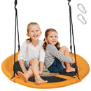 Yellow patterned saucer swing shown with two children; two carabiners included