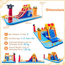 Pirate water park dimensions and user limits: 693 × 295 × 263 cm, ages 3–10, three children, 45 kg each and 135 kg total