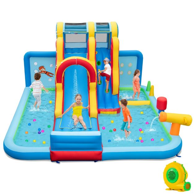 Long-slide water park with the included 750W blower package