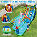 Climbing wall, basketball hoop and ring-toss posts; balls and rings are not included