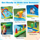 Two splash pools, dual water cannons, tunnel, basketball hoop, ring-toss posts and boxing column; balls and rings not included