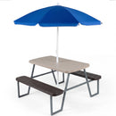 Kids HDPE picnic table with benches and umbrella, brown option