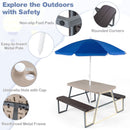 Kids HDPE picnic table with benches and umbrella, brown option