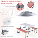 Kids HDPE picnic table with benches and umbrella, pink option