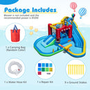 Without-blower package contents: inflatable water park, carry bag, hose kit, repair kit and nine ground stakes