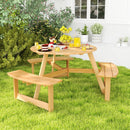 Kids Round Wooden Picnic Table with Three Benches, Natural, view 1