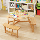 Kids Round Wooden Picnic Table with Three Benches, Natural, view 5