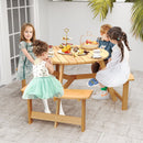 Kids Round Wooden Picnic Table with Three Benches, Natural, view 6