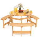 Kids Round Wooden Picnic Table with Three Benches, Natural, view 7