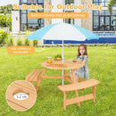 Kids Round Wooden Picnic Table with Three Benches, Natural, view 8