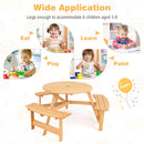Kids Round Wooden Picnic Table with Three Benches, Natural, view 10