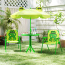 Light Green frog kids picnic set with table, two folding chairs and umbrella, view 26