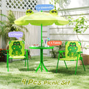 Light Green frog kids picnic set with table, two folding chairs and umbrella, view 31