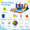 Complete water park package including 680W blower, balls, rings, hand pump, carry bag, hose, repair kit and stakes