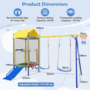 Dimensions and age 8-plus, 60 kg swing and 150 kg trampoline limits