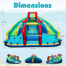 Double-slide inflatable water park dimensions, 473 by 370 by 221 cm