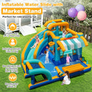 Market-stand water park: ages 3 to 12, 30 kg per child, 150 kg combined on inflatable parts, maximum five children