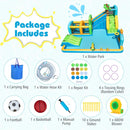 Tropical water park package with 680 W blower, carry bag, hose kit, stakes, repair kit, football, basketball, hand pump and rings