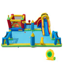 Water park package with 680W blower, blue slide, castle, splash pool and sports games