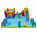 Without-blower water park package with blue slide, castle, splash pool and sports games; separate compatible blower required