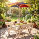 Kids Picnic Table with Backrest Benches and Umbrella, Natural, view 1
