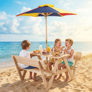 Kids Picnic Table with Backrest Benches and Umbrella, Natural, view 2