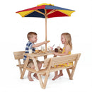 Kids Picnic Table with Backrest Benches and Umbrella, Natural, view 4
