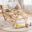 Kids Picnic Table with Backrest Benches and Umbrella, Natural, view 6