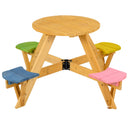 Kids round picnic table with four attached multicoloured stools and blue-striped umbrella, view 8