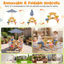 Kids round picnic table with four attached multicoloured stools and blue-striped umbrella, view 12