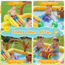 Separate views of the slide, splash area, sprayer and ring-toss game