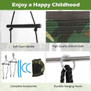 Green camouflage platform swing details showing foam handles, mesh seat and rope attachments