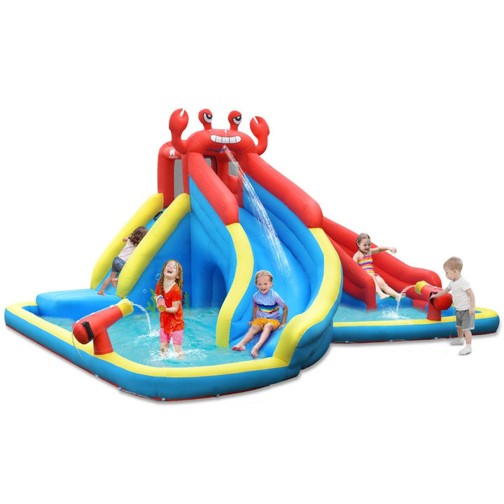 Crab inflatable water park with two slides and splash pools; blower not included