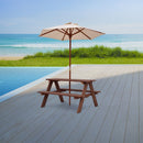 Walnut-colour wooden kids picnic table with removable umbrella