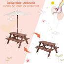 Picnic table with umbrella fitted and removed