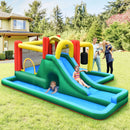 Outdoor water park showing the tunnel, slide and separate play areas