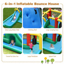 Six play features: slide, climbing wall, jumping area, tunnel, pendulum and pool