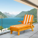 Kids wooden chaise lounge with striped cushion and umbrella removed