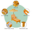 Umbrella pin, cushion ties, armrest, zip and wooden legs on the kids chaise lounge