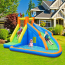 Outdoor water slide, climbing wall and splash pool