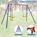 Outdoor Swing Set with Glider and Gym Rings – A-shaped frame and bolted connections