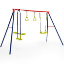 Outdoor Swing Set with Glider and Gym Rings – swing glider and gym rings with red top bar