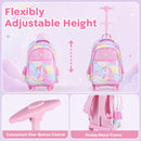 Pastel Unicorn Rolling Backpack, Lunch Bag and Pencil Case Set – adjustable pull handle