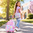 Pastel Unicorn Rolling Backpack, Lunch Bag and Pencil Case Set – backpack and lunch bag during an outing