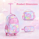 Pastel Unicorn Rolling Backpack, Lunch Bag and Pencil Case Set – dimensions with handle extended