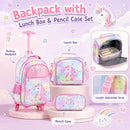 Pastel Unicorn Rolling Backpack, Lunch Bag and Pencil Case Set – three-piece storage set