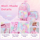 Pastel Unicorn Rolling Backpack, Lunch Bag and Pencil Case Set – zips handles and strap clips